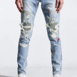 Shop All Embellish Jeans - Iris Rip & Repair - Blue Stitched - EMBSP221-133