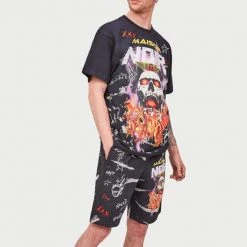 Shop All Maison Noir Shorts Set - Flaming Skull - Black - MNA1-002