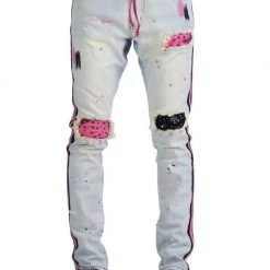 Shop All Focus Jeans - Bandana Patches And Stripes - Light Vintage And Pink - 3185