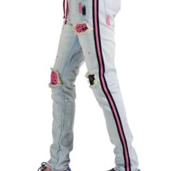 Shop All Focus Jeans - Bandana Patches And Stripes - Light Vintage And Pink - 3185