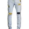 Focus Jeans - Bandana Patches And Stripes - Ice Blue And Yellow - 3185
