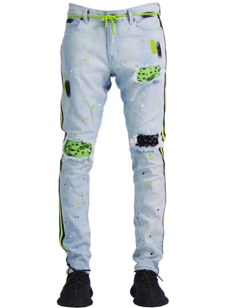 Focus Jeans - Bandana Patches And Stripes - Light Wash With Lime - 3185 Shop All 1 Focus Jeans - Bandana Patches And Stripes - Light Wash With Lime - 3185 Shop All