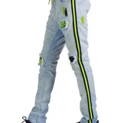 Focus Jeans - Bandana Patches And Stripes - Light Wash With Lime - 3185 Shop All