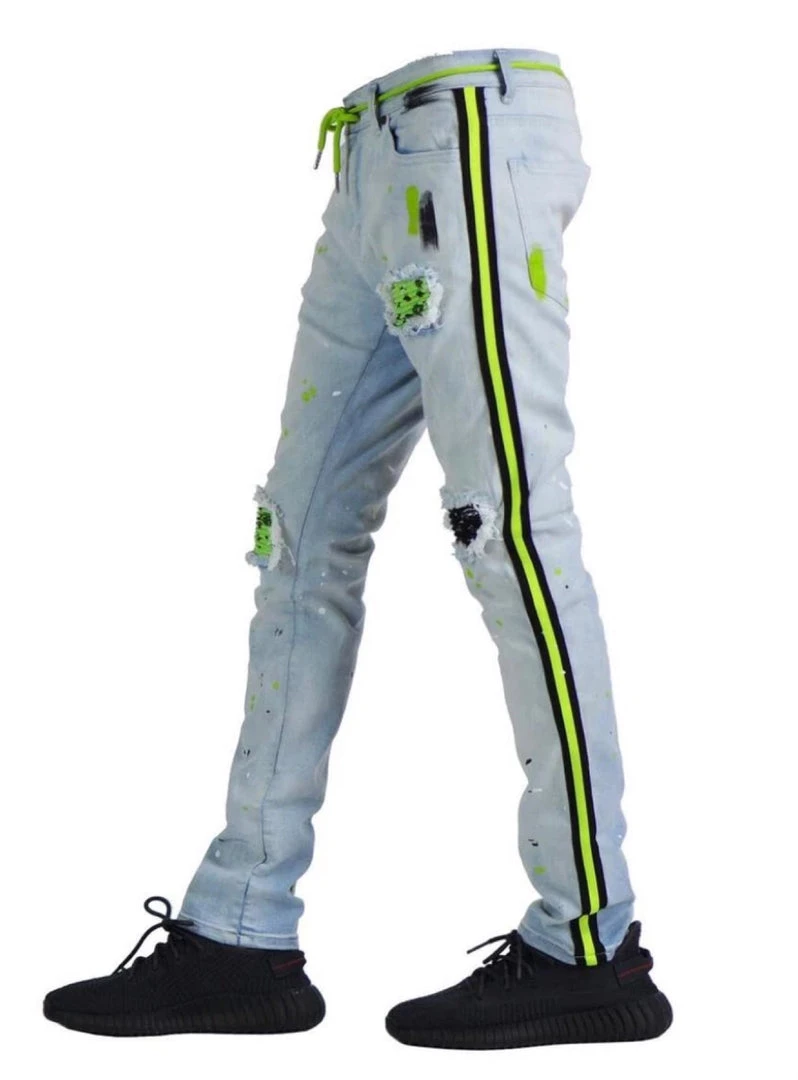 Focus Jeans - Bandana Patches And Stripes - Light Wash With Lime - 3185 Shop All 2 Focus Jeans - Bandana Patches And Stripes - Light Wash With Lime - 3185 Shop All
