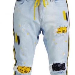 Focus Jeans - Bandana Patches And Stripes - Ice Blue And Yellow - 3185