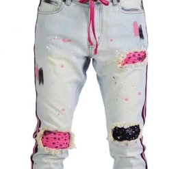 Shop All Focus Jeans - Bandana Patches And Stripes - Light Vintage And Pink - 3185