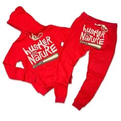 Retro Label Sweatsuit - 3's Muslin Hustler - Red Shop All