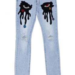 Roku Studio Jeans - Rhinestone Dripping Eyes - Light Wash - RK4480393-LTW Shop All