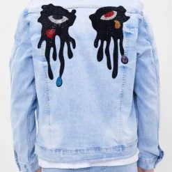 Shop All Roku Studio Jacket - Rhinestone Dripping Eyes - Light Wash - RK6480392-LTW