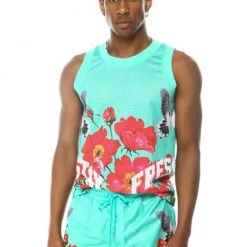 Rebel Minds Short Set - Mesh Floral Tank - Aqua Sky - 121-162