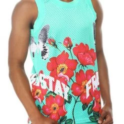 Rebel Minds Short Set - Mesh Floral Tank - Aqua Sky - 121-162