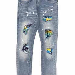 Spark Denim Jeans - Ripped With Splatter And Patch - Light Blue - S11090-LB Shop All