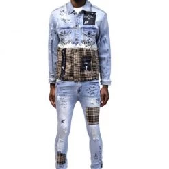 Kleep Jeans - Plaid Patchwork - Crimson - KP3390A