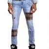 Kleep Jeans - Plaid Patchwork - Crimson - KP3390A