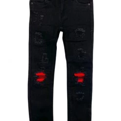 Ops Kids Jeans - Biker - Jet Black And Red - OPS2001K