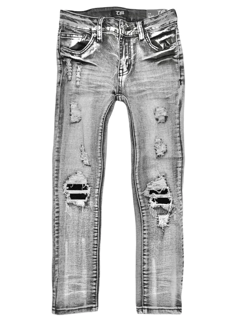 Ops Kids Jeans - Biker - Grey And Black - OPS2001K 1 Ops Kids Jeans - Biker - Grey And Black - OPS2001K