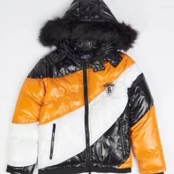 BKYS Puffer Jacket - Color Block - Black And Orange - J375