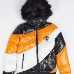 BKYS Puffer Jacket - Color Block - Black And Orange - J375