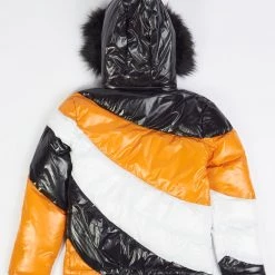 BKYS Puffer Jacket - Color Block - Black And Orange - J375