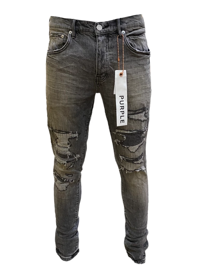 Purple-Brand Jeans - Grey Four Pocket Destroy W Silicone Outline - P001 1 Purple-Brand Jeans - Grey Four Pocket Destroy W Silicone Outline - P001