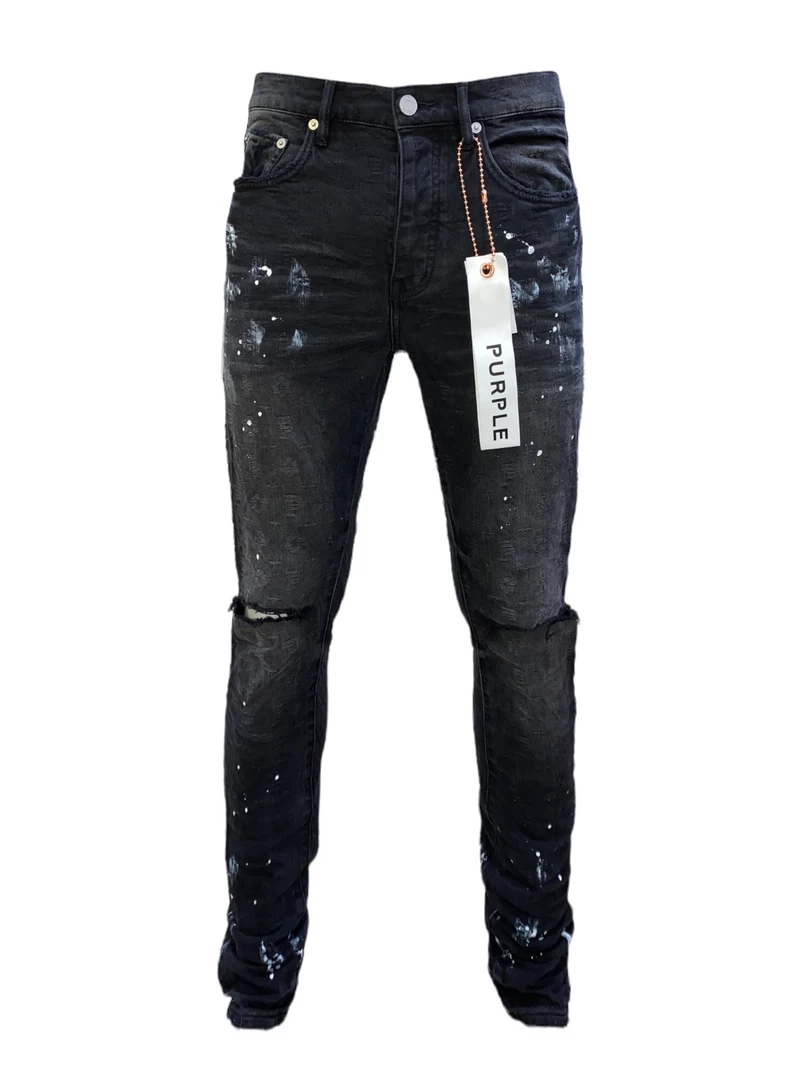 Purple-Brand Jeans - Black Paint Knee Slit Jacquard - P001 Shop All 1 Purple-Brand Jeans - Black Paint Knee Slit Jacquard - P001 Shop All
