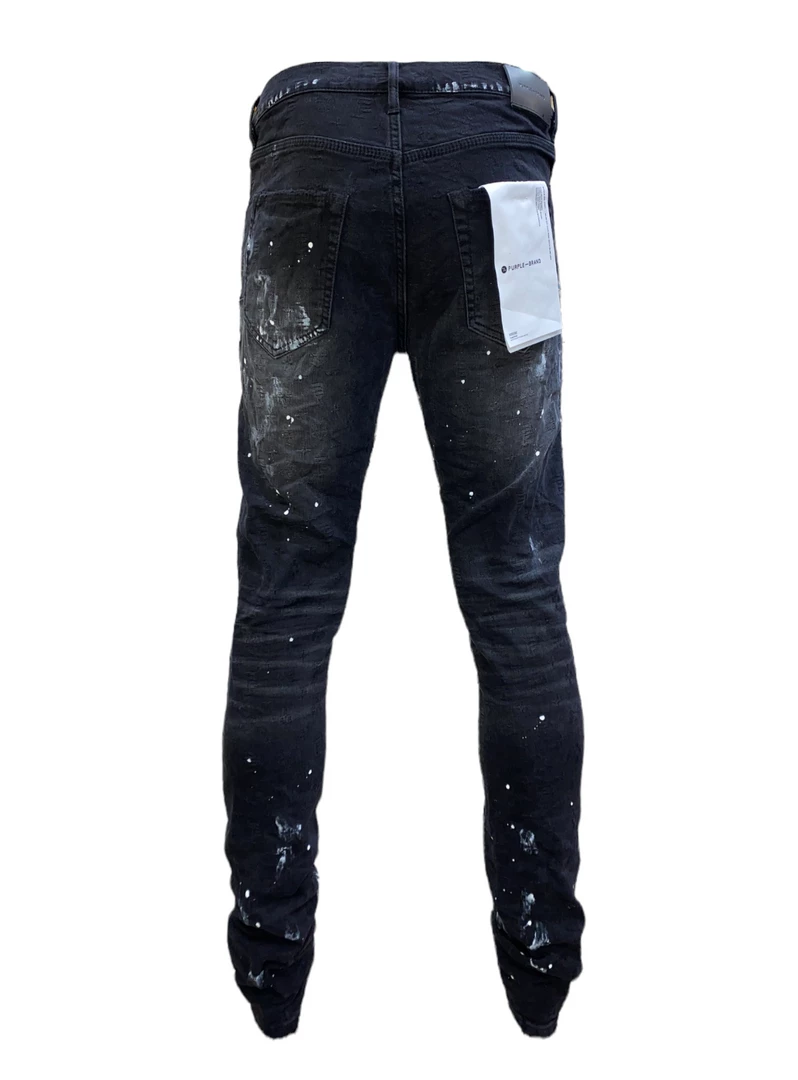 Purple-Brand Jeans - Black Paint Knee Slit Jacquard - P001 Shop All 2 Purple-Brand Jeans - Black Paint Knee Slit Jacquard - P001 Shop All