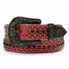 Karma Belt - Stones And Studs - Red Leather With Black Stones