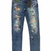 Shop All Industrial Indigo Jeans - Belted With Patches - Indigo/Red - INT-WB-217