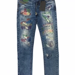 Shop All Industrial Indigo Jeans - Belted With Patches - Indigo/Red - INT-WB-217