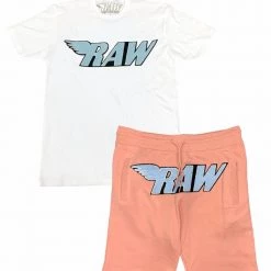 Rawyalty Short Set - RAW - Peach - Sky Blue And White