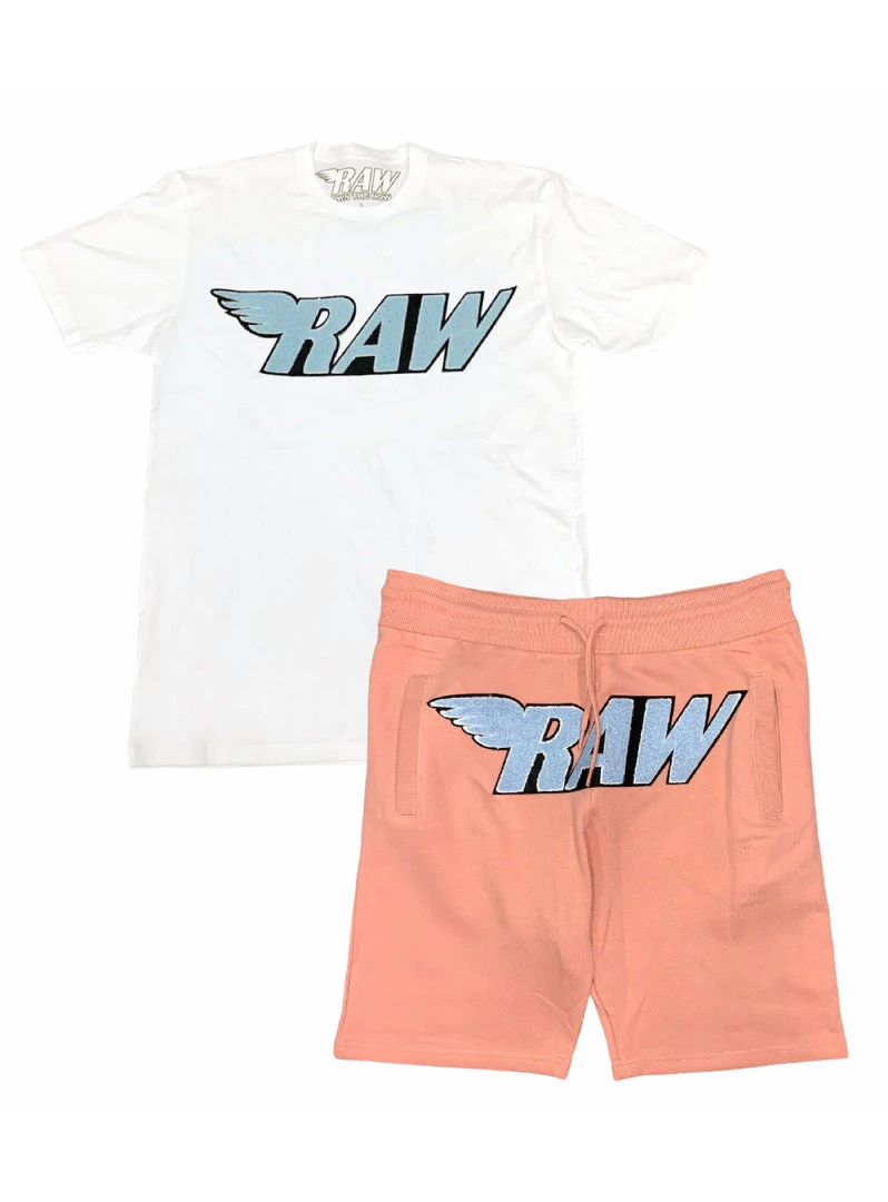 Rawyalty Short Set - RAW - Peach - Sky Blue And White 1 Rawyalty Short Set - RAW - Peach - Sky Blue And White