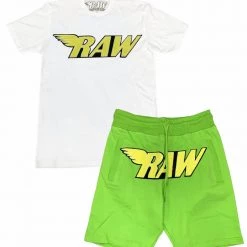 Shop All Rawyalty Short Set - RAW - Lime, Yellow And White