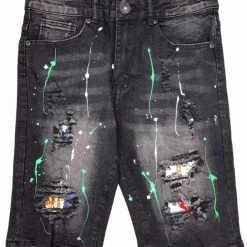 Waimea Jean Shorts - Green Splatter - Black Wash - M7308D