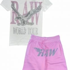 Rawyalty Short Set - Eagle Stones - White And Pink New Arrivals