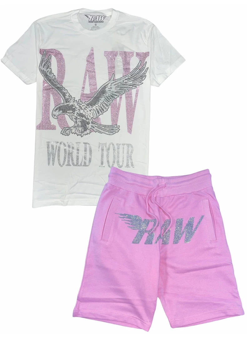 Rawyalty Short Set - Eagle Stones - White And Pink New Arrivals 1 Rawyalty Short Set - Eagle Stones - White And Pink New Arrivals