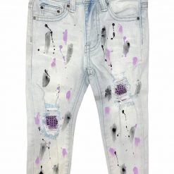 DNA Kids Jeans - Stones & Paint - Light Blue With Black And Purple