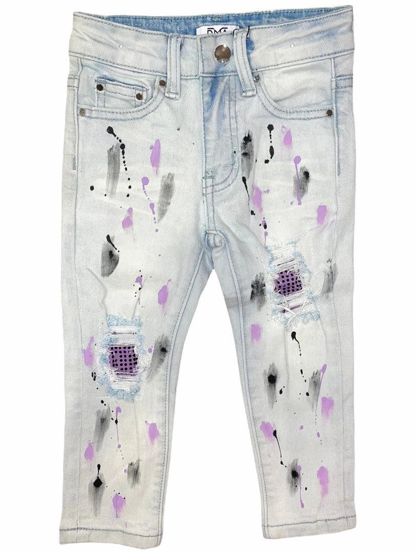 DNA Kids Jeans - Stones & Paint - Light Blue With Black And Purple 1 DNA Kids Jeans - Stones & Paint - Light Blue With Black And Purple