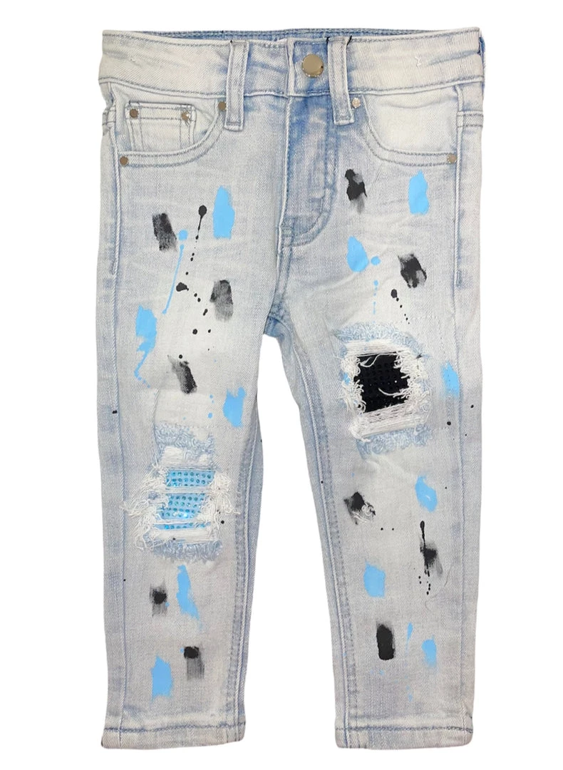 DNA Kids Jeans - Stones & Paint - Light Blue With Sky Blue And Black Shop All 1 DNA Kids Jeans - Stones & Paint - Light Blue With Sky Blue And Black Shop All