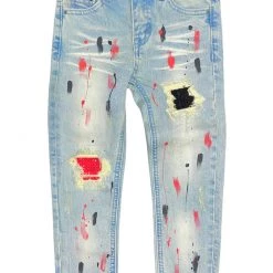 Shop All DNA Kids Jeans - Stones & Paint - Light Blue With Black And Red