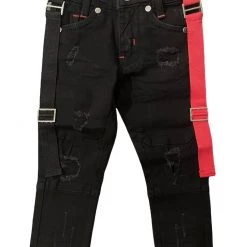 Elite Kids Jeans - Straps - Black And Red - 536B2-JR