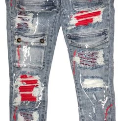 Shop All Ferrari Massari Jeans - Drippen Solider Red And White - Light Blue