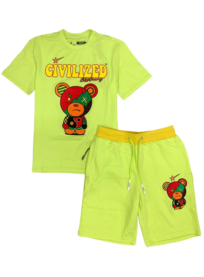 Shop All Civilized Short Set - Bear - Lt Lime - CV1497 1 Shop All Civilized Short Set - Bear - Lt Lime - CV1497