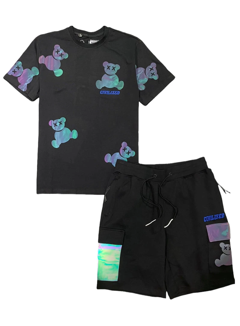 Shop All Civilized Short Set - Reflective Bear - Black - CV1445 1 Shop All Civilized Short Set - Reflective Bear - Black - CV1445