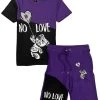 Retro Label Short Set - No Love 3'S - Dark Iris