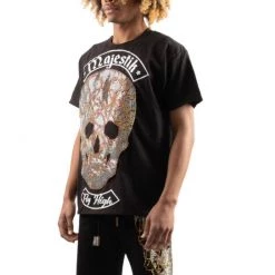 Majestik Short Set - Rhinestone Chain Skull - Black - TE2194