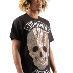 Majestik Short Set - Rhinestone Chain Skull - Black - TE2194