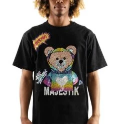 Majestik T-Shirt - Rhinestone Rainbow Teddy - Black - TE2192 Shop All