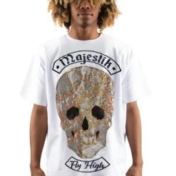 Majestik T-Shirt - Rhinestone Chain Skull - White - TE2194 Shop All