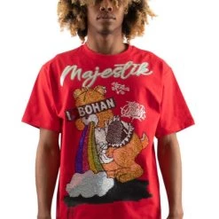 Shop All Majestik T-Shirt - Rhinestone Rainbow Teddy - Red - TE2190