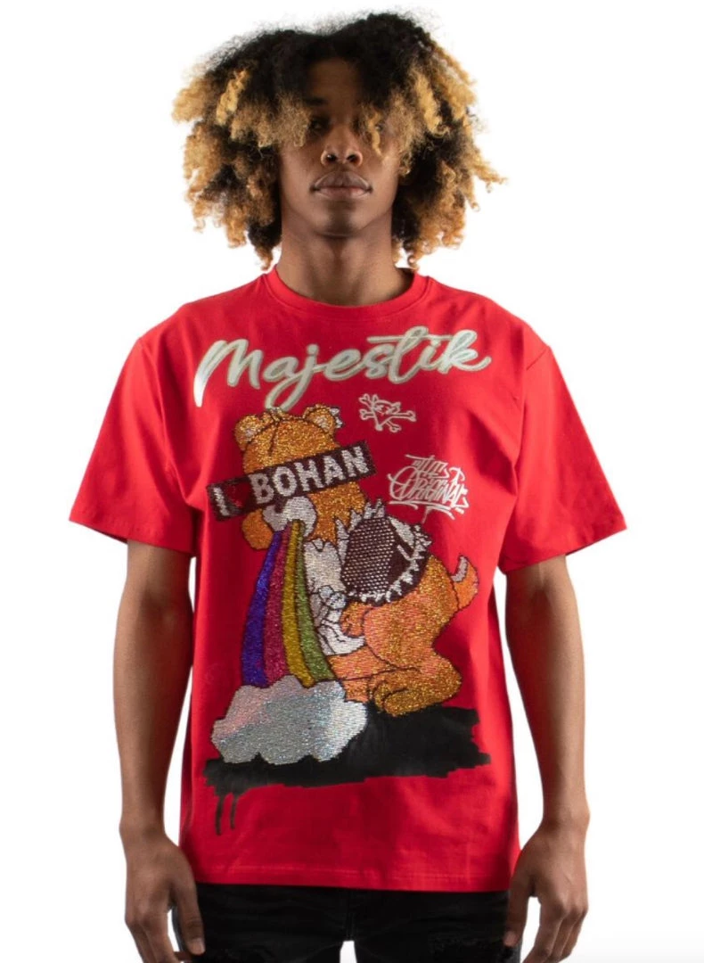 Shop All Majestik T-Shirt - Rhinestone Rainbow Teddy - Red - TE2190 1 Shop All Majestik T-Shirt - Rhinestone Rainbow Teddy - Red - TE2190
